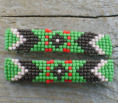 Native American Beaded Barrettes - Green